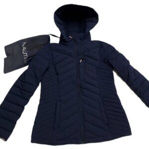 Nautica Womens Hooded Stretch Packable Puffer Coat Size Small